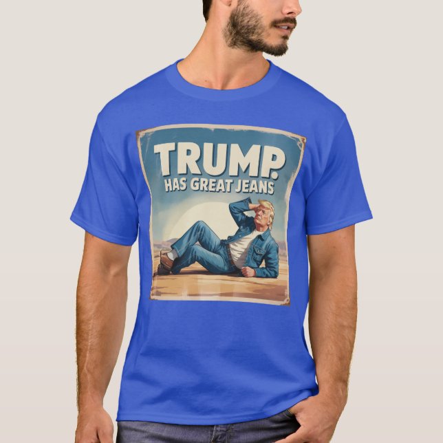 Trump hat ein Poster über große Jeans und lustige  T-Shirt (Vorderseite)