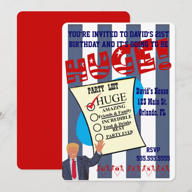 Trump HUGE Geburtstag Meilenstein Celebration Part Einladung (Vorne/Hinten)