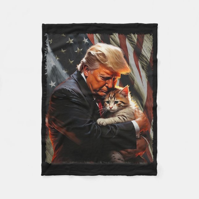 Trump Hugging An Orange Cat 2025 Make Cats Safe Ag Fleecedecke (Vorderseite)