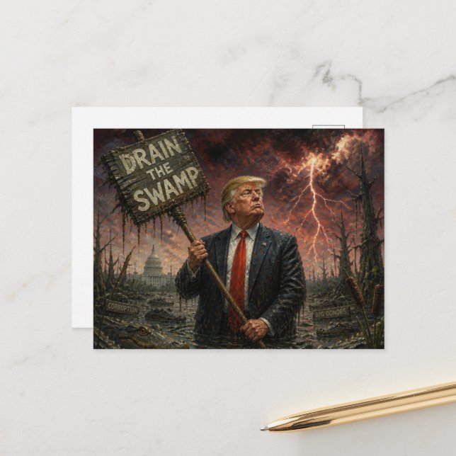 Trump im Sumpf - Blitz am Himmel Postkarte (Vorderseite/Rückseite Beispiel)