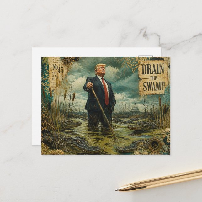 Trump im Sumpf Collage Postkarte (Vorderseite/Rückseite Beispiel)
