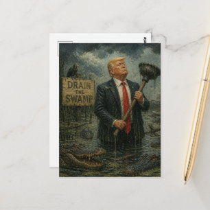 Trump im Sumpf mit Plunger Postkarte
