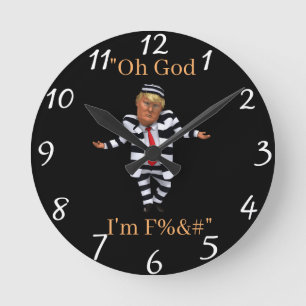 Trump in Prison Wear Clock Runde Wanduhr