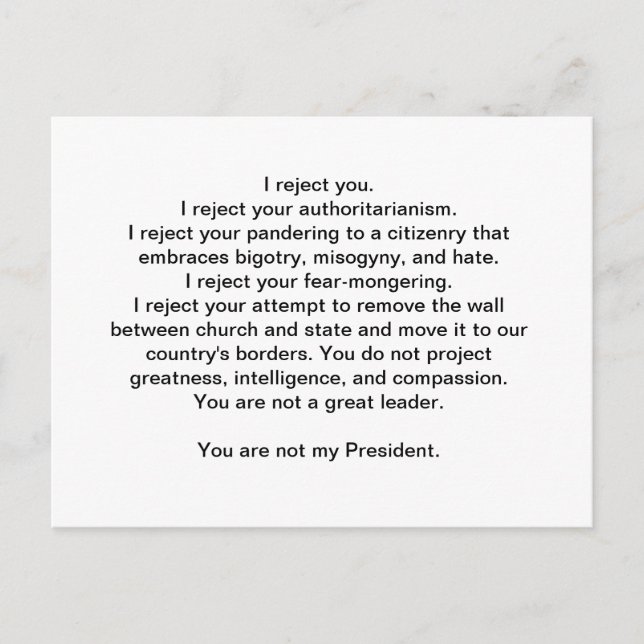 Trump ist nicht mein Präsident Postkarte (Vorderseite)