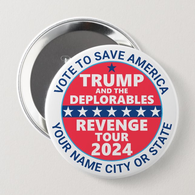 Trump-Kampagne 2024 zur Rache Tour Deplorables Button (Vorne & Hinten)