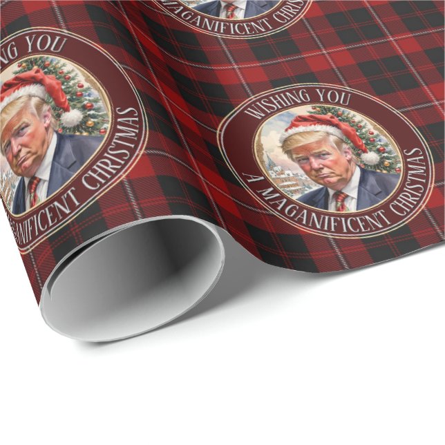 Trump MAGA Christmas Cunningham Tartan Buffalo Geschenkpapier (Rolleneckpunkt)