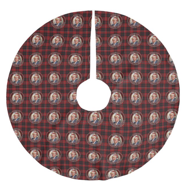 Trump MAGA Christmas Cunningham Tartan Buffalo Polyester Weihnachtsbaumdecke (Vorderseite)