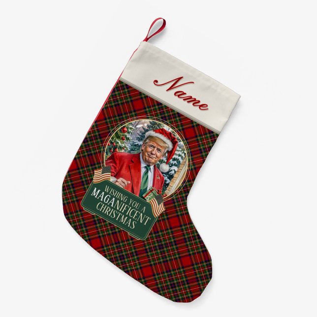 Trump MAGA Christmas Royal Stewart Tartan Kariert Kleiner Weihnachtsstrumpf (Vorderansicht (hängend))