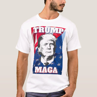 TRUMP MAGA mit amerikanischem Flaggenhintergrund T-Shirt