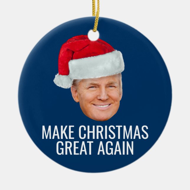 Trump mit Weihnachtsmannmütze - Weihnachten wieder Keramik Ornament (Vorne)