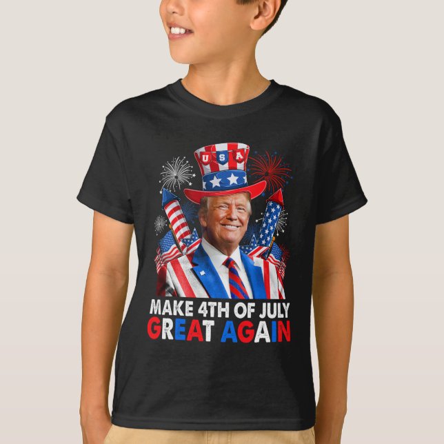 Trump Patriotic Feuerwerk macht 4. Juli Große AG T-Shirt (Vorderseite)