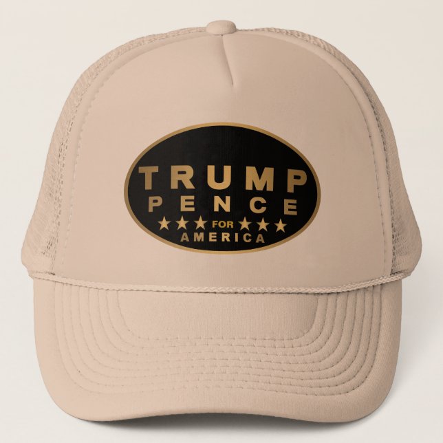 Trump Pence Gold Tone Oval Logo für Amerika 2016 Truckerkappe (Vorderseite)