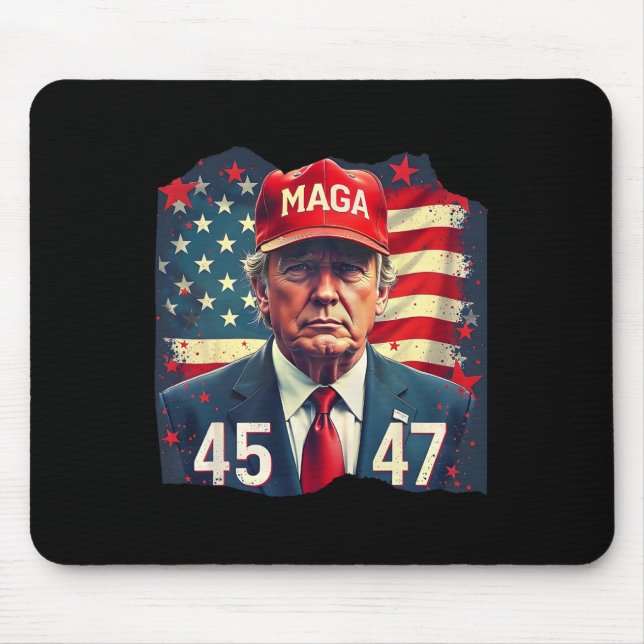 Trump-Präsident mit der Fahne von 45-47 Mega Us Mousepad (Vorne)