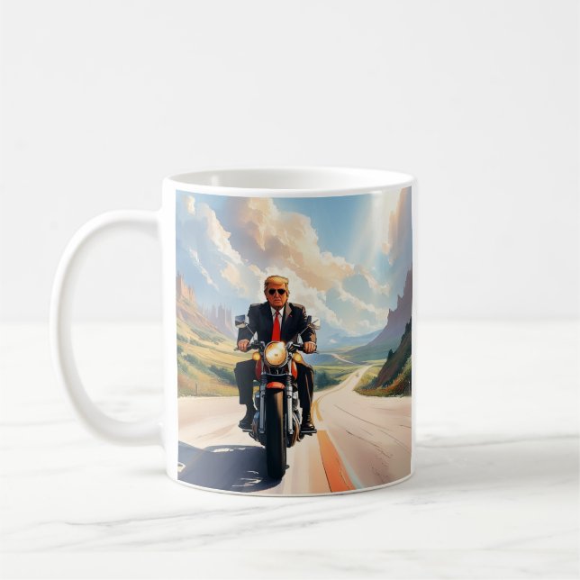 Trump reitet Motorrad Beautiful Südwest USA Kaffeetasse (Links)