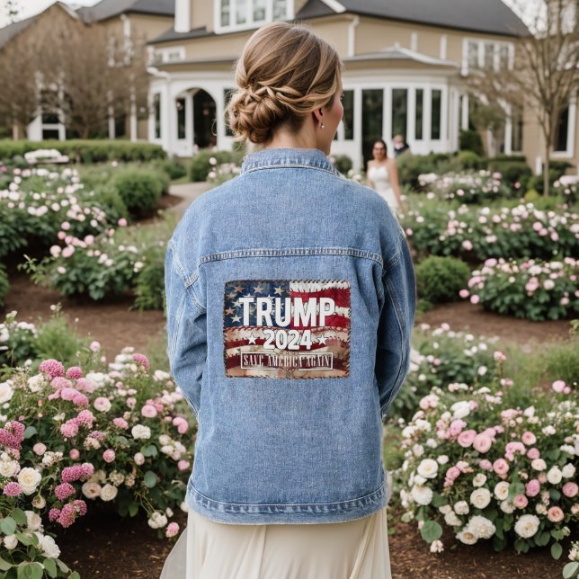 Trump! rett wieder Amerika. Jeansjacke (Hochzeit Rückseite)