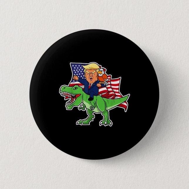 Trump Riding A Dinosaur Trex Funny Merica Patrioti Button (Vorderseite)