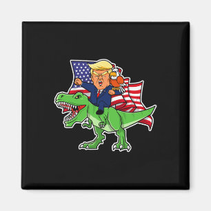 Trump Riding A Dinosaur Trex Funny Merica Patrioti Magnet