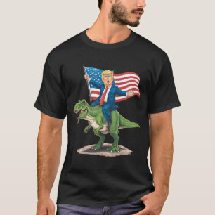 Trump Riding Dinosaur T Rex US-amerikanische Flagg T-Shirt