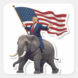 Trump Riding Elephant Quadratischer Aufkleber