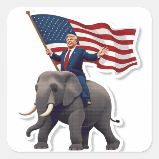 Trump Riding Elephant Quadratischer Aufkleber (Vorderseite)