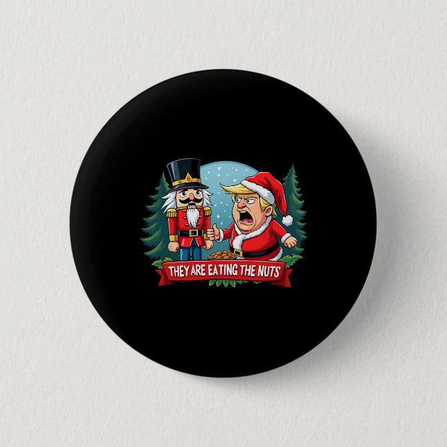 Trump Santa Claus mit Nutcracker essen sie Button (Vorderseite)