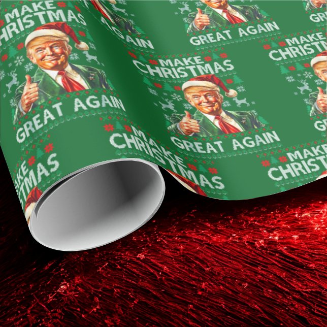 Trump Santa Hat | Make Christmas Great Again Green Geschenkpapier (Von Creator hochgeladen)