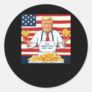 Trump Serving Mcdonalds Fries Runder Aufkleber