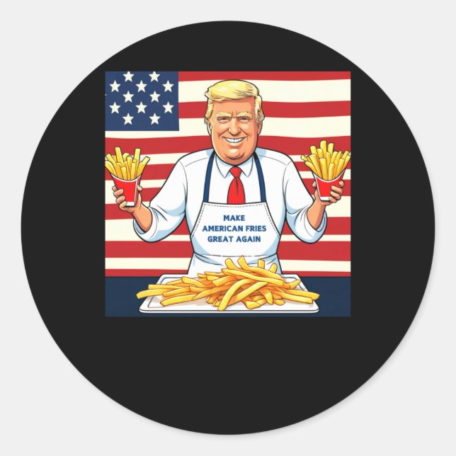 Trump Serving Mcdonalds Fries Runder Aufkleber (Vorderseite)