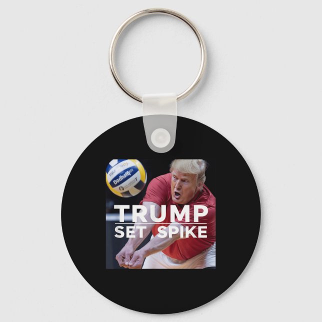 Trump Set Spike Funny Political Volleyball Player Schlüsselanhänger (Vorderseite)