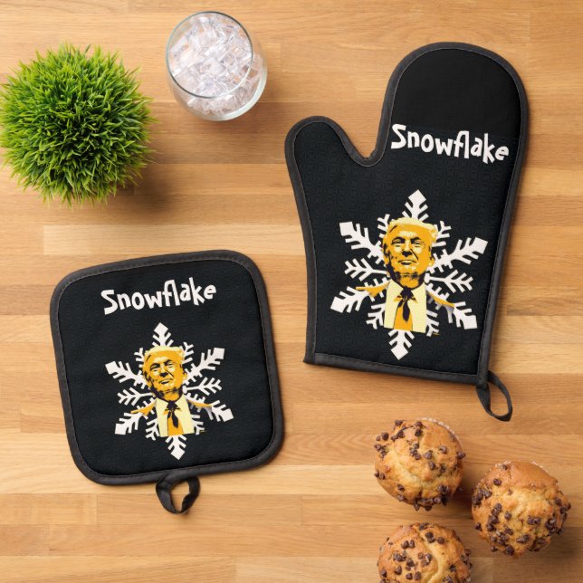 Trump/Snowflake Oven Mitt & Pot Holder Ofenhandschuh & Topflappen-Set (Oben Unten)