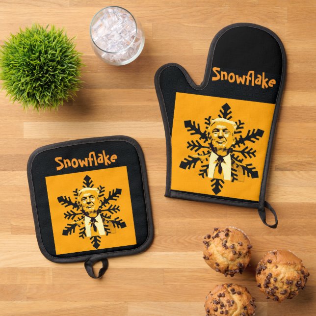 Trump/Snowflake Oven Mitt & Pot Holder Ofenhandschuh & Topflappen-Set (Oben Unten)