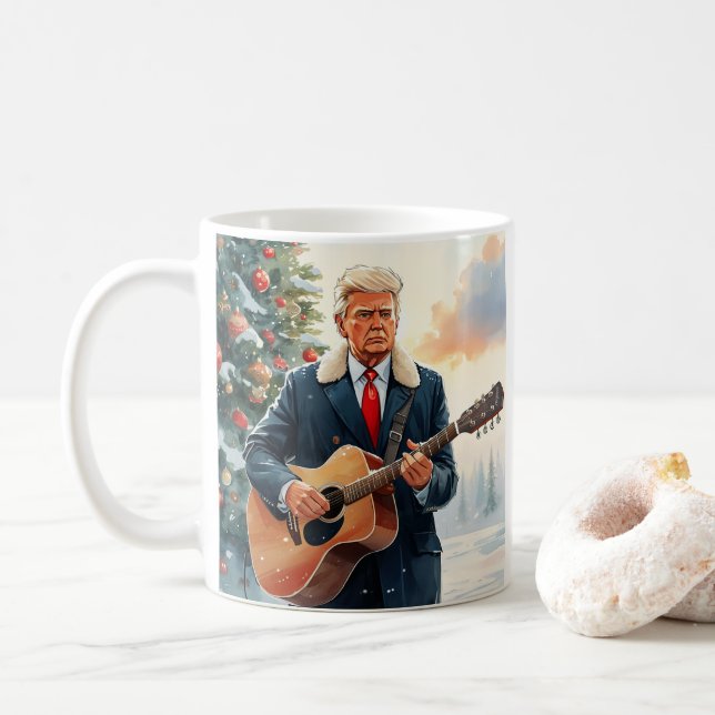 Trump spielt akustische Gitarre von Weihnachtsbaum Kaffeetasse (Mit Donut)