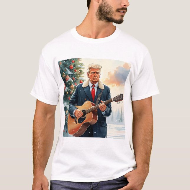 Trump spielt akustische Gitarre von Weihnachtsbaum T-Shirt (Vorderseite)
