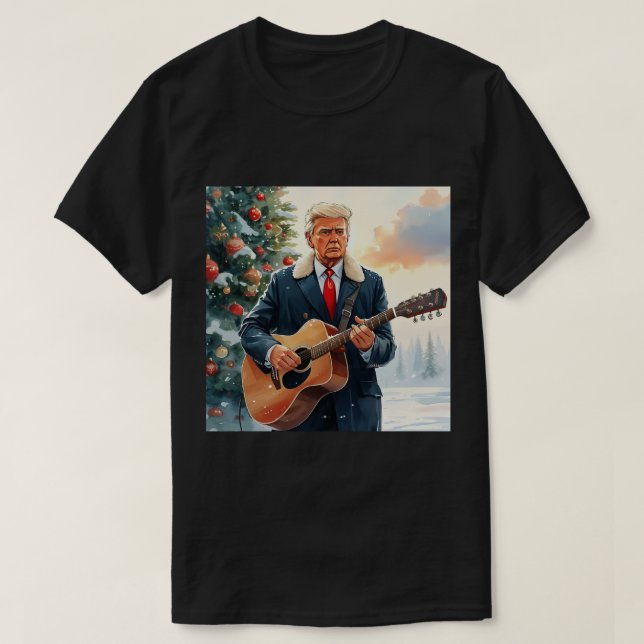 Trump spielt akustische Gitarre von Weihnachtsbaum T-Shirt (Design vorne)