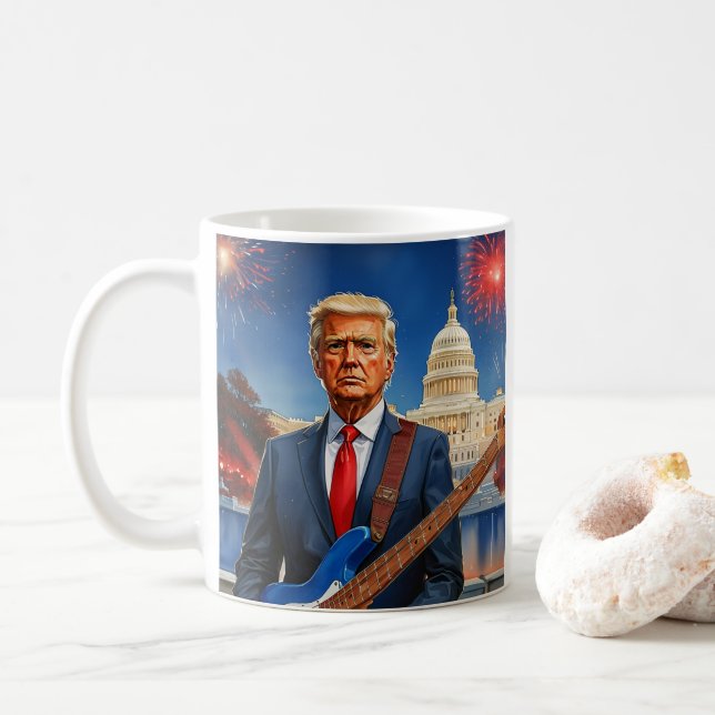 Trump spielt Electric Bass US Hauptstadt Fireworks Kaffeetasse (Mit Donut)