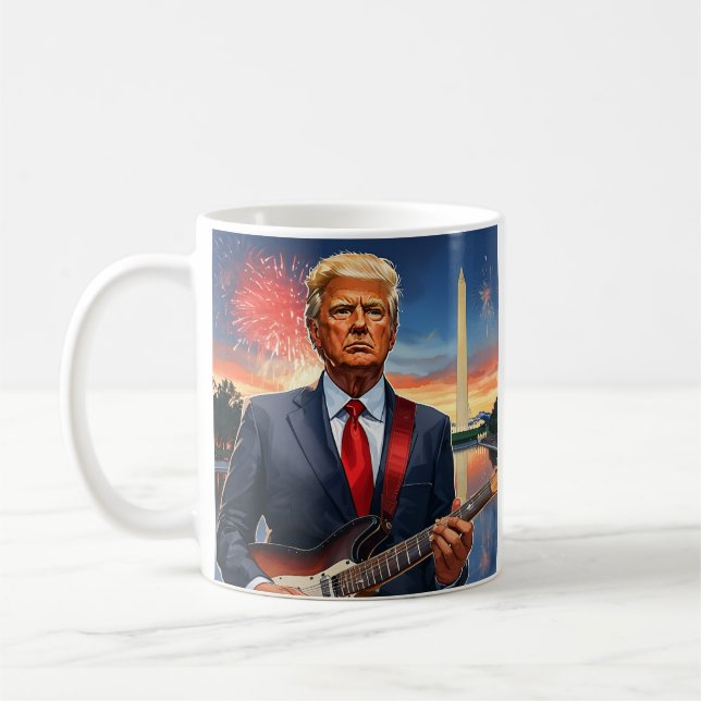 Trump spielt Electric Guitar Washington Monument Kaffeetasse (Links)