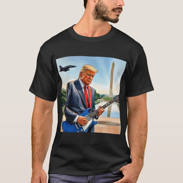 Trump spielt Electric Guitar Washington Monument T-Shirt (Vorderseite)