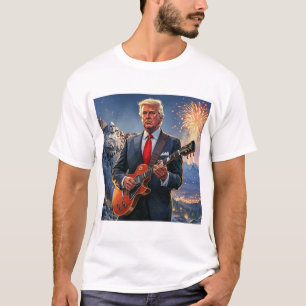 Trump spielt elektrische Gitarre Mount Rushmore MA T-Shirt