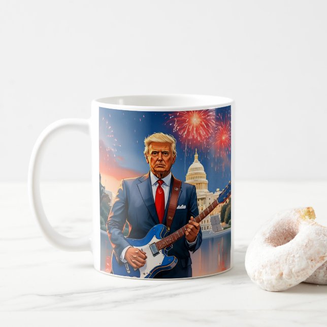 Trump spielt Elektrische Gitarre US-Hauptstadt Feu Kaffeetasse (Mit Donut)