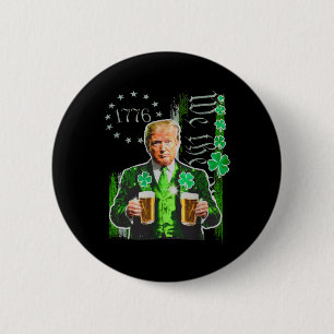 Trump St Patrick Day We the People US Flag Shamroc Button