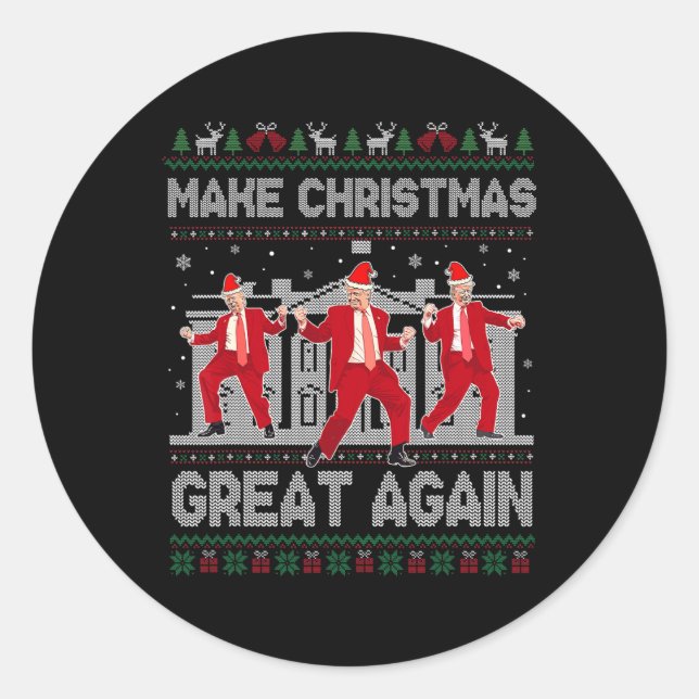 Trump Tancing Make Christmas Great Again Xmas Paja Runder Aufkleber (Vorderseite)