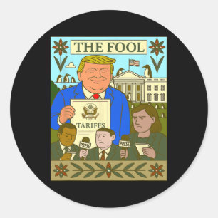 Trump Tarot Karte Der Narr Verhängt Zoll Auf Pingu Runder Aufkleber
