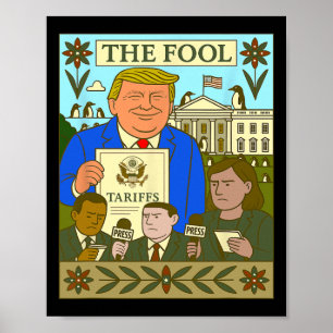 Trump-Tarot-Karte, die der Narr auf Pingui erhebt Poster
