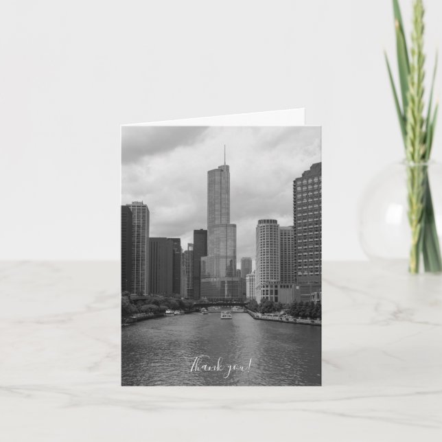 Trump Tower Chicago River Grayscale Danke U Card (Vorderseite)