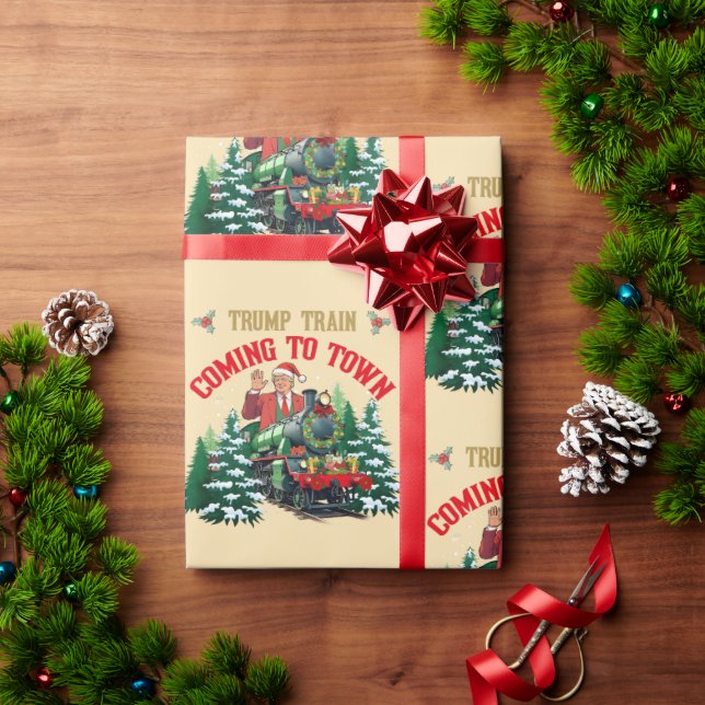 Trump Train kommt in die Stadt Weihnachten MAGA Geschenkpapier (Feiertagsgeschenk)