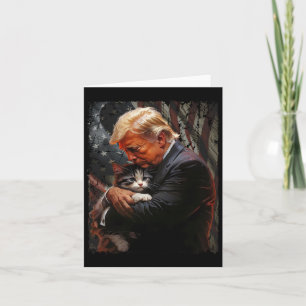 Trump umarmt eine orange Katze 2024 und macht Katz Karte