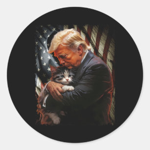 Trump umarmt eine orange Katze 2025 Katzen sicher Runder Aufkleber