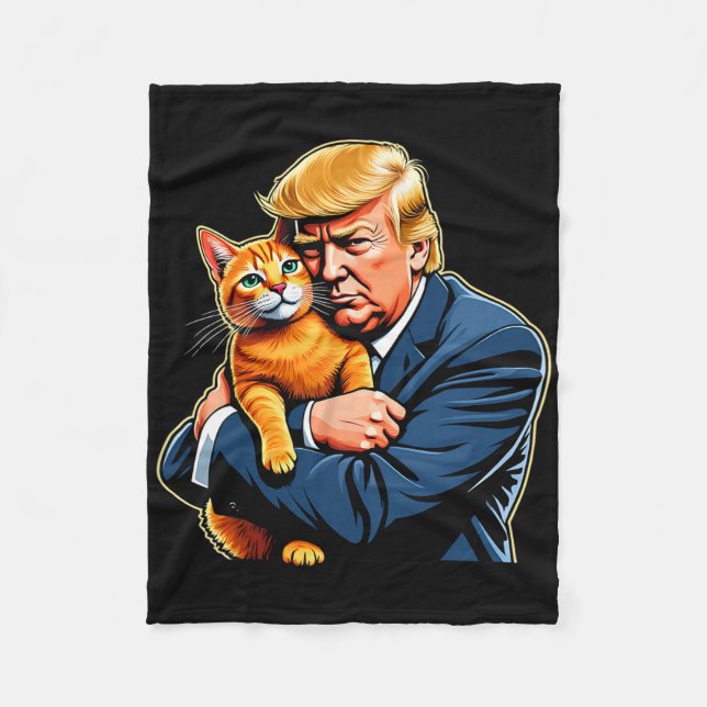 Trump umarmt orange Katze Lustig 2025 Wahl Meme  Fleecedecke (Vorderseite)