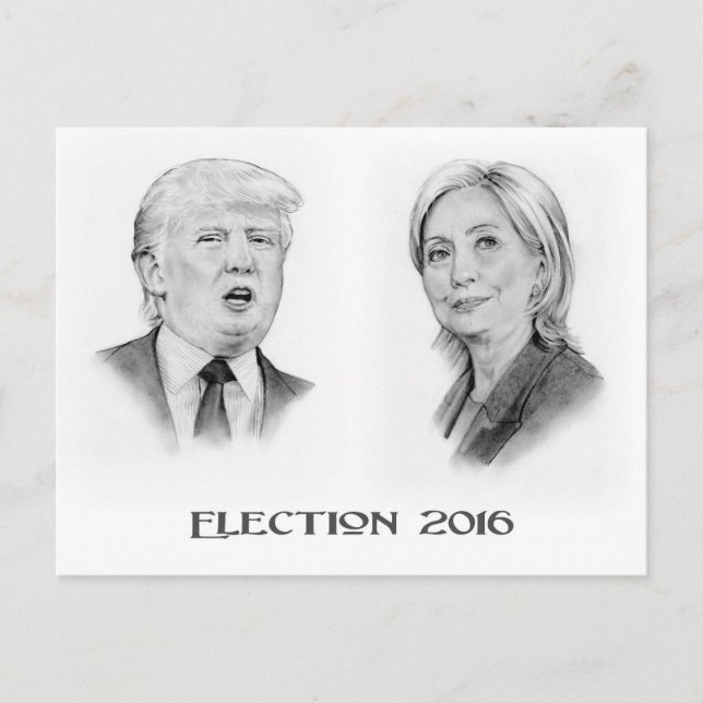 Trump und Hillary Pencil Portraits, Wahl 2016 Postkarte (Vorderseite)