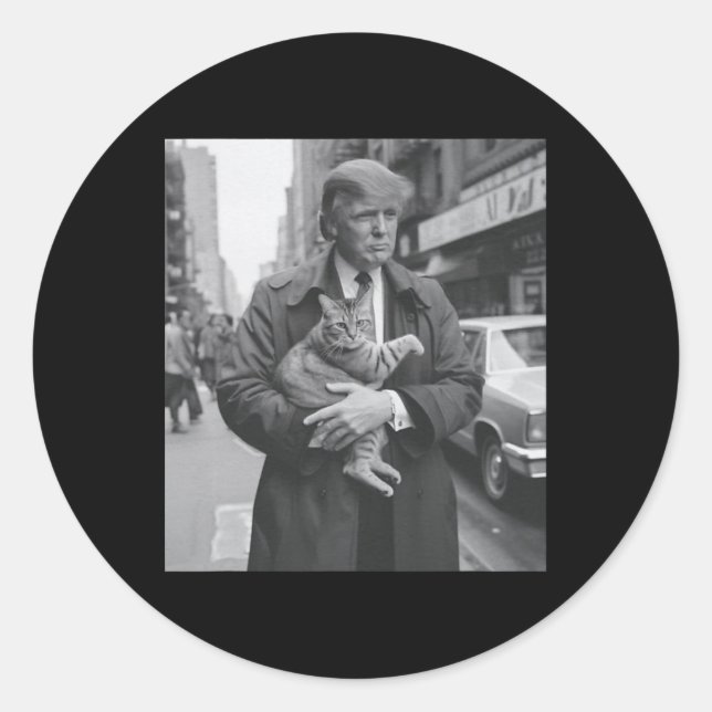 Trump und Katze in Newyork Runder Aufkleber (Vorderseite)